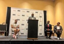 Leaders oppose Braun’s MWBE rollback Tony Mason, CEO of the Indianapolis Urban League, addressed Hoosier business owners during a press conference on July 15 at the Indiana Convention Center. (Photo/Chloe McGowan)