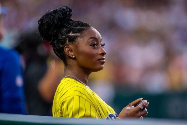 Simone Biles Owens at the 2026 Pacers Charity Softball Classic at Victory Field in Indianapolis, Indiana. (Photo/Josh Herd)