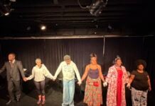 The cast of Celeste Williams' new play, "The Griot," in rehearsals at the District Theatre. (Photos provided/Eric Washington)