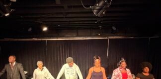 The cast of Celeste Williams' new play, "The Griot," in rehearsals at the District Theatre. (Photos provided/Eric Washington)