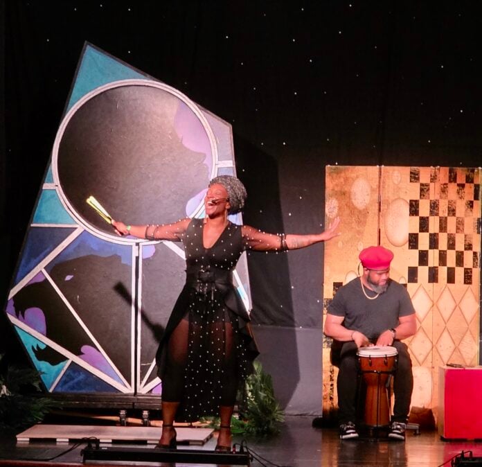 PsyWrn Simone performs “PsyWrn Simon’s Black Thread: Songs Nina Taught Me” in the 2026 IndyFringe Festival presented by Everwise Credit Union at Venue 6, the Arabian Room at the Murat Theatre. (Photo provided/PsyWrn Simone)