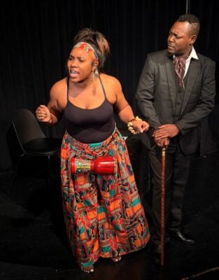 The cast of Celeste Williams' new play, "The Griot," in rehearsals at the District Theatre. (Photos provided/Eric Washington)