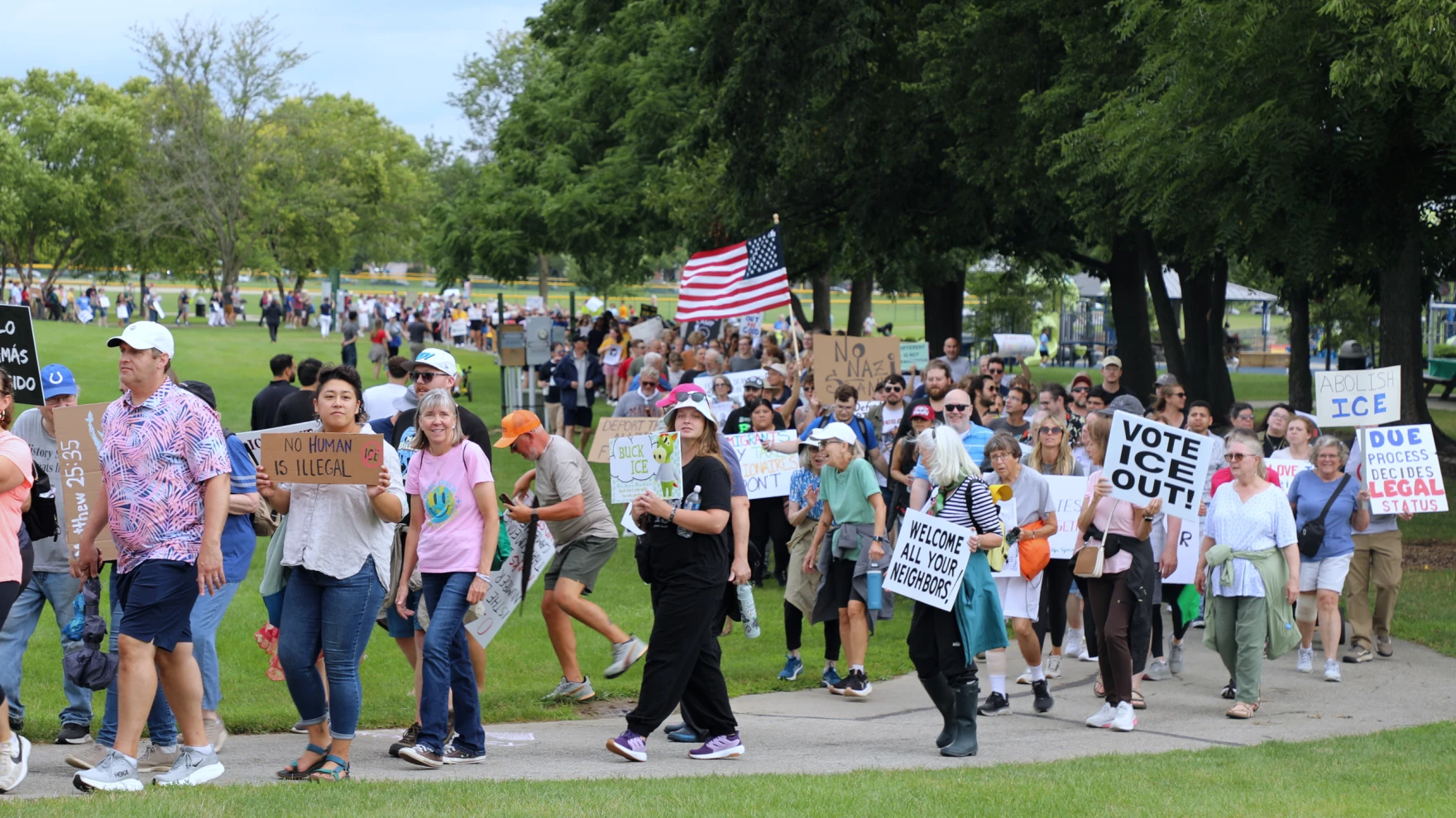 Hundreds rally in Fishers to support immigrants and oppose nearby ‘mass deportation’ event