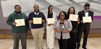 From left: Malik Simon, Noral Parham III, LaTasha Boyd Jones, editor-in-chief Camike Jones, production manager Jeana Ouattara, Walt Thomas at the 2026 HSPA Awards. (Photo/Recorder File Photo)