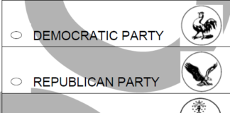 A sample ballot displaying the straight-party voting emblems for Indiana’s 2026 general election. (Image provided by Marion County clerk’s office)