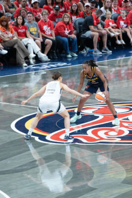 Indiana Fever guard Kelsey Mitchell (0) during Game 2 versus the Indiana Fever, on Sept. 29, 2026, at Gainbridge Fieldhouse, in downtown Indianapolis, Ind. (Photo/Mia Moore)