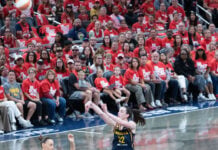 Indiana Fever point guard Caitlin Clark (22) during Game 2 versus the Indiana Fever, on Sept. 29, 2026, at Gainbridge Fieldhouse, in downtown Indianapolis, Ind. (Photo/Mia Moore)