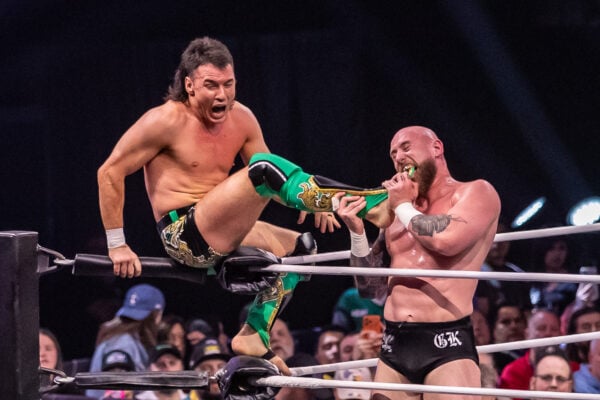 Kyle Fletcher delivers a devastating kick to his opponent's face during an intense matchup at AEW Dynamite on Sept. 23, 2026, at the Fishers Event Center, in Fishers, Ind. (Photo/Josh Herd)