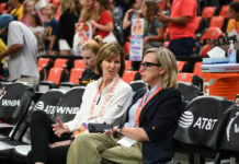 Indiana Fever front office moves: Krauskopf steps down, GM Amber Cox departs BOSTON, MA - JULY 15: Indiana Fever President of Basketball and Business Operations Kelly Krauskopf (left) and Indiana Fever Chief Operating Officer and General Manager Amber Cox (right) interact before a WNBA game between the Indiana Fever and the Connecticut Sun on July 15, 2025, at TD Garden in Boston, MA. (Photo by Erica Denhoff/Icon Sportswire) (Icon Sportswire via AP Images)