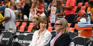 Indiana Fever front office moves: Krauskopf steps down, GM Amber Cox departs BOSTON, MA - JULY 15: Indiana Fever President of Basketball and Business Operations Kelly Krauskopf (left) and Indiana Fever Chief Operating Officer and General Manager Amber Cox (right) interact before a WNBA game between the Indiana Fever and the Connecticut Sun on July 15, 2025, at TD Garden in Boston, MA. (Photo by Erica Denhoff/Icon Sportswire) (Icon Sportswire via AP Images)