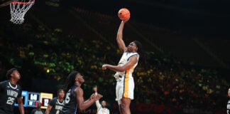 INGLEWOOD, CA - FEBRUARY 13: North Carolina A&T Aggies forward KJ Debrick (32) shoots during the NBA HBCU Classic between the Hampton Pirates and the North Carolina A&T Aggies on February 13, 2026, at the Kia Forum in Inglewood, CA. (Photo by Jevone Moore/Icon Sportswire) (Icon Sportswire via AP Images)