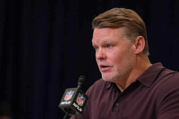 Indianapolis Colts general manager Chris Ballard speaks during a press conference at the NFL football scouting combine in Indianapolis, Tuesday, Feb. 24, 2026. (AP Photo/Michael Conroy)