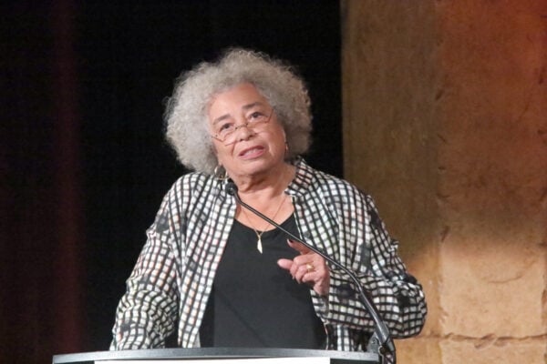 Dr. Angela Davis emphasizing an 'absolute unfreedom' point at the Indianapolis Urban League's "Beyond the Record" event on Oct. 2, 2026. (Photo/Michael Patton)