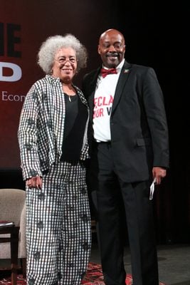 Dr. Angela Davis with President and CEO of the Indianapolis Urban League, Anthony "Tony" Mason at the "Beyond the Record" event on Oct. 2, 2026. (Photo/Michael Patton)
