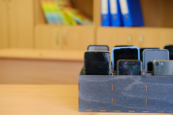 Cell phones in a box, school