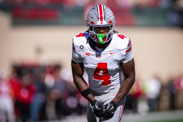 Ohio State wide receiver Jeremiah Smith (#4) looks on during action against Indiana on Oct. 17, 2026, at Memorial Stadium, in Bloomington, Ind. (Photo/Josh Herd)