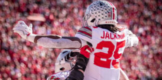 Recorder Rewind: Ohio State defeats Indiana 19-15 (Photos) Ohio State running back Bo Jackson (#25) is lifted in celebration after scoring against Indiana on Oct. 17, 2026, at Memorial Stadium, in Bloomington, Ind. (Photo/Josh Herd)