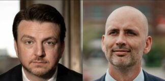 Marion County Prosecutor candidates from left to right: Republican Philip Foust and incumbent Democrat Ryan Mears. (Photo via candidates, WFYI)