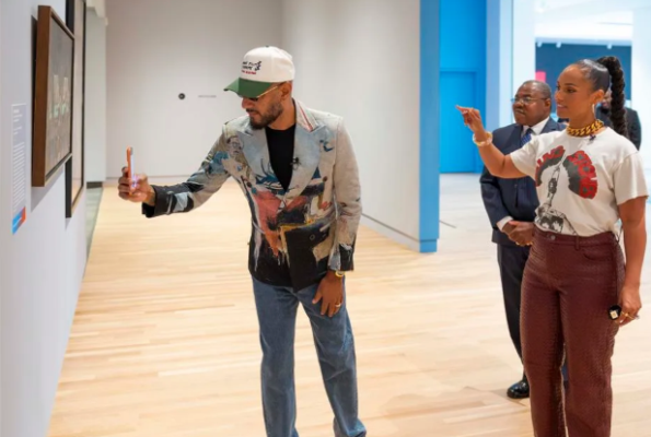 The DEANS and LeMonte Booker, President and CEO of Newfields at GIANTS: Art from the Dean Collection at Newfields in Indianapolis on Sept 20, 2026. (Photo/ Newfields)