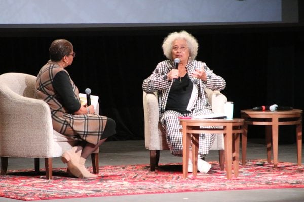 “Community Connections” broadcaster Tina Cosby interviews Dr. Angela Davis at the Indianapolis Urban League's "Beyond the Record" event on Oct. 2, 2026. (Photo/Michael Patton)