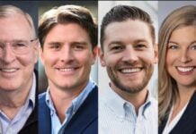 Indiana Secretary of State candidates from left to right: Independent Greg Ballard, Democrat Beau Bayh, Republican Max Engling, and Libertarian Lauri Shillings. (Photo/Courtesy Of Candidates, WFYI)