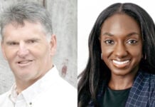 Indiana State Treasurer candidates from left to right: Incumbent Republican Daniel Elliott and Democrat Coumba Kebe. (Photos/Courtesy of candidates)